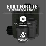 Stanley Stainless Steel Shot Glass and Flask Gift Set - Hammertone Green