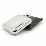 Premium Polished 6oz Hip Flask in Brown Leather Slip